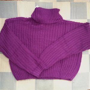 Suzy Shier Cropped Chunky Purple Turtleneck Knit Sweater NWT Size:M